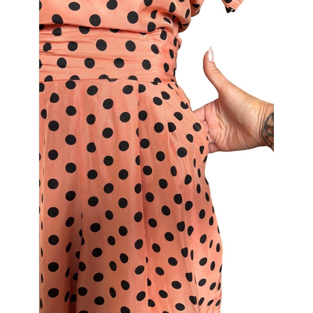 Polka Dot Wooga Shorts and Top Set w/ Sleeve Belted Pockets 90s S Peach Vintage - Picture 4 of 9